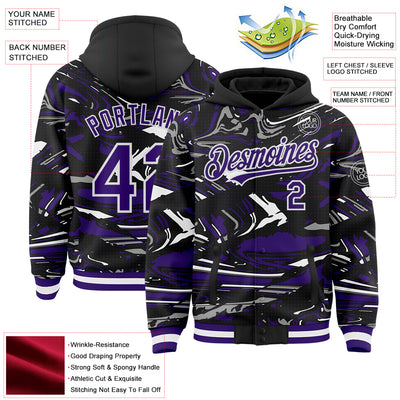 Custom Figure Purple Black-White Fluid Pattern Bomber Full-Snap Varsity Letterman Hoodie Jacket