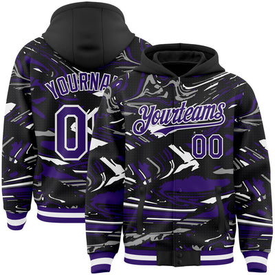 Custom Figure Purple Black-White Fluid Pattern Bomber Full-Snap Varsity Letterman Hoodie Jacket