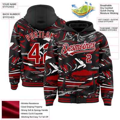 Custom Figure Red Black-White Fluid Pattern Bomber Full-Snap Varsity Letterman Hoodie Jacket