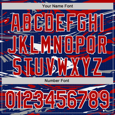 Custom Figure Red Royal-White Fluid Pattern Bomber Full-Snap Varsity Letterman Hoodie Jacket