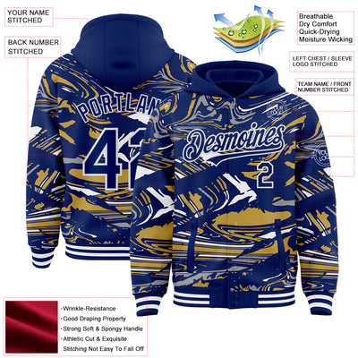 Custom Figure Royal Old Gold-White Fluid Pattern Bomber Full-Snap Varsity Letterman Hoodie Jacket
