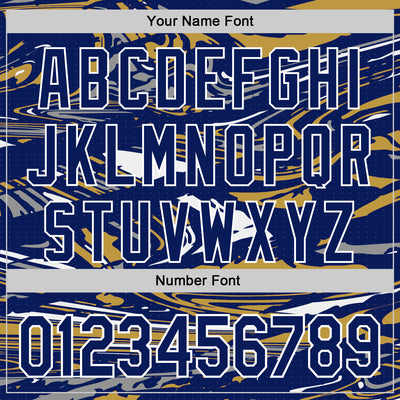 Custom Figure Royal Old Gold-White Fluid Pattern Bomber Full-Snap Varsity Letterman Hoodie Jacket