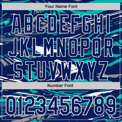 Custom Figure Royal Aqua-White Fluid Pattern Bomber Full-Snap Varsity Letterman Hoodie Jacket