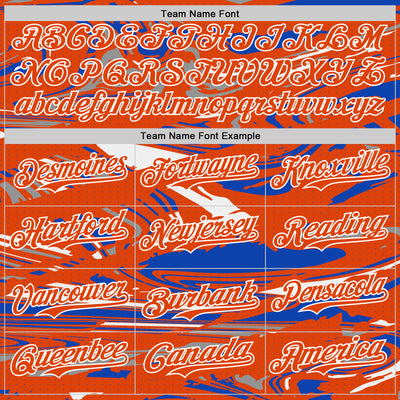 Custom Figure Orange Thunder Blue-White Fluid Pattern Bomber Full-Snap Varsity Letterman Hoodie Jacket