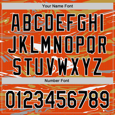 Custom Figure Black Orange Old Gold-White Fluid Pattern Bomber Full-Snap Varsity Letterman Hoodie Jacket