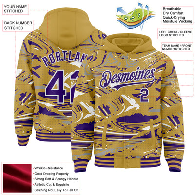 Custom Figure Purple Old Gold-White Fluid Pattern Bomber Full-Snap Varsity Letterman Hoodie Jacket
