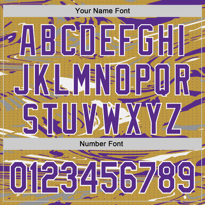 Custom Figure Purple Old Gold-White Fluid Pattern Bomber Full-Snap Varsity Letterman Hoodie Jacket