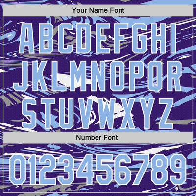 Custom Figure Light Blue Purple-White Fluid Pattern Bomber Full-Snap Varsity Letterman Hoodie Jacket