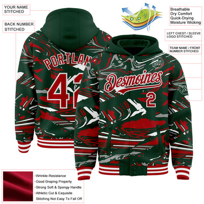 Custom Figure Red Green-White Fluid Pattern Bomber Full-Snap Varsity Letterman Hoodie Jacket