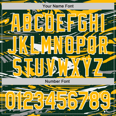 Custom Figure Gold Green-White Fluid Pattern Bomber Full-Snap Varsity Letterman Hoodie Jacket