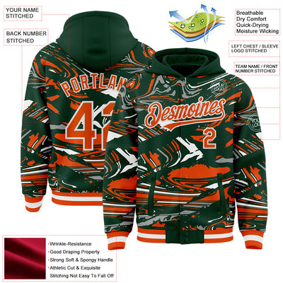 Custom Figure Orange Green-White Fluid Pattern Bomber Full-Snap Varsity Letterman Hoodie Jacket