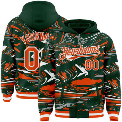 Custom Figure Orange Green-White Fluid Pattern Bomber Full-Snap Varsity Letterman Hoodie Jacket