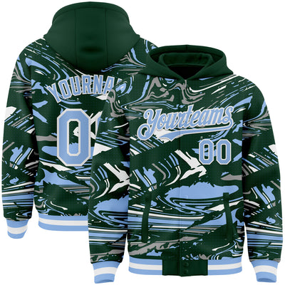 Custom Figure Light Blue Green-White Fluid Pattern Bomber Full-Snap Varsity Letterman Hoodie Jacket