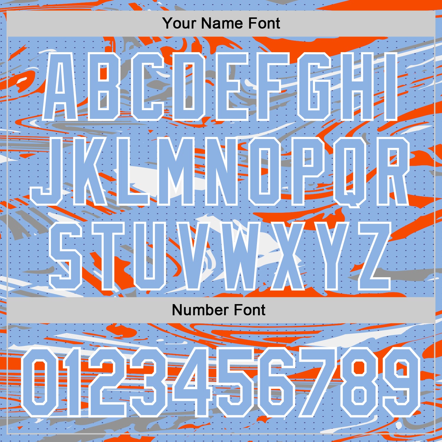 Custom Figure Light Blue Orange-White Fluid Pattern Bomber Full-Snap Varsity Letterman Hoodie Jacket