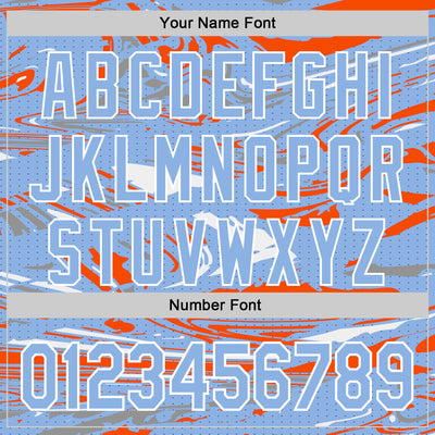 Custom Figure Light Blue Orange-White Fluid Pattern Bomber Full-Snap Varsity Letterman Hoodie Jacket