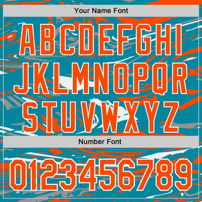 Custom Figure Orange Teal-White Fluid Pattern Bomber Full-Snap Varsity Letterman Hoodie Jacket