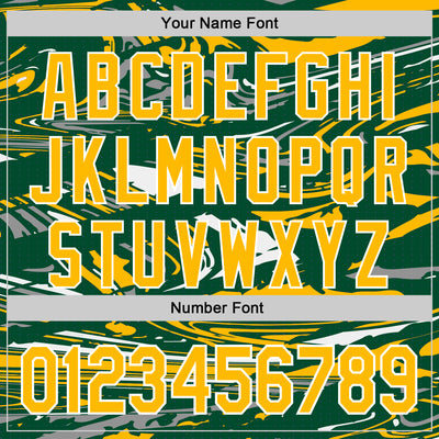 Custom Figure Gold Kelly Green-White Fluid Pattern Bomber Full-Snap Varsity Letterman Hoodie Jacket