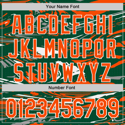 Custom Figure Orange Kelly Green-White Fluid Pattern Bomber Full-Snap Varsity Letterman Hoodie Jacket