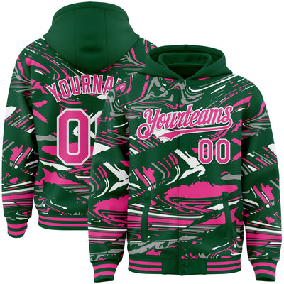 Custom Figure Pink Kelly Green-White Fluid Pattern Bomber Full-Snap Varsity Letterman Hoodie Jacket