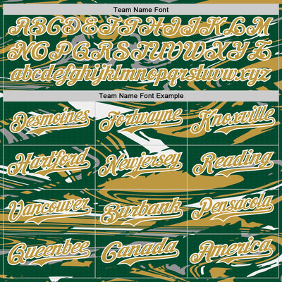 Custom Figure Old Gold Kelly Green-White Fluid Pattern Bomber Full-Snap Varsity Letterman Hoodie Jacket