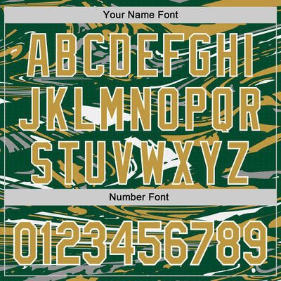 Custom Figure Old Gold Kelly Green-White Fluid Pattern Bomber Full-Snap Varsity Letterman Hoodie Jacket