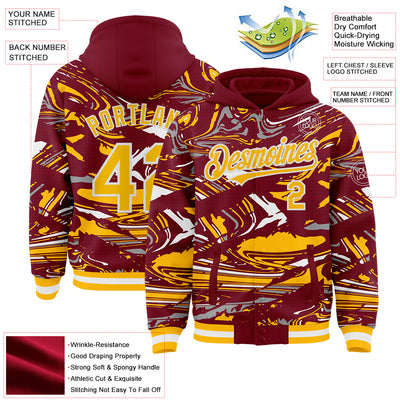 Custom Figure Gold Crimson-White Fluid Pattern Bomber Full-Snap Varsity Letterman Hoodie Jacket