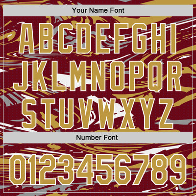 Custom Figure Old Gold Crimson Cream-White Fluid Pattern Bomber Full-Snap Varsity Letterman Hoodie Jacket