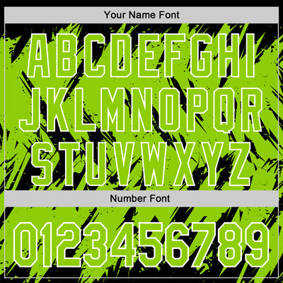 Custom Black Neon Green-White Abstract Sharp Shape Fragment Pattern Bomber Full-Snap Varsity Letterman Hoodie Jacket