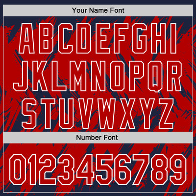 Custom Navy Red-White Abstract Sharp Shape Fragment Pattern Bomber Full-Snap Varsity Letterman Hoodie Jacket