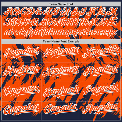 Custom Navy Orange-White Abstract Sharp Shape Fragment Pattern Bomber Full-Snap Varsity Letterman Hoodie Jacket