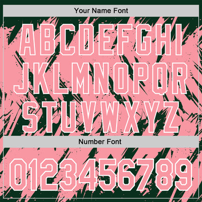 Custom Green Medium Pink-White Abstract Sharp Shape Fragment Pattern Bomber Full-Snap Varsity Letterman Hoodie Jacket