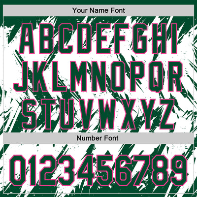 Custom Kelly Green White-Pink Abstract Sharp Shape Fragment Pattern Bomber Full-Snap Varsity Letterman Hoodie Jacket