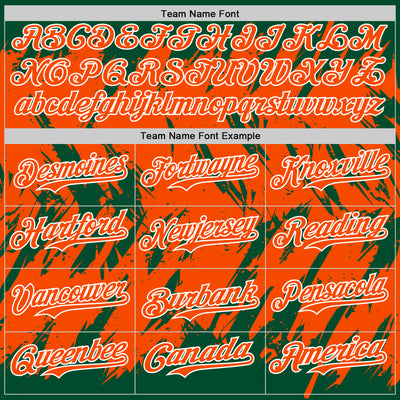 Custom Kelly Green Orange-White Abstract Sharp Shape Fragment Pattern Bomber Full-Snap Varsity Letterman Hoodie Jacket