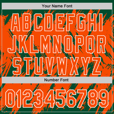 Custom Kelly Green Orange-White Abstract Sharp Shape Fragment Pattern Bomber Full-Snap Varsity Letterman Hoodie Jacket