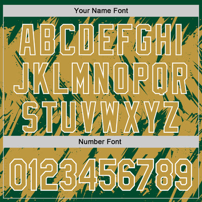 Custom Kelly Green Old Gold-White Abstract Sharp Shape Fragment Pattern Bomber Full-Snap Varsity Letterman Hoodie Jacket