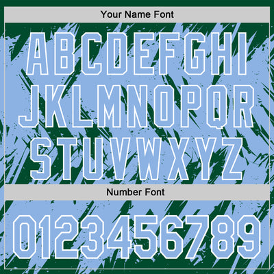 Custom Kelly Green Light Blue-White Abstract Sharp Shape Fragment Pattern Bomber Full-Snap Varsity Letterman Hoodie Jacket