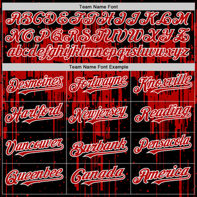 Custom Black Red-White Dripping Splatter Bomber Full-Snap Varsity Letterman Hoodie Jacket