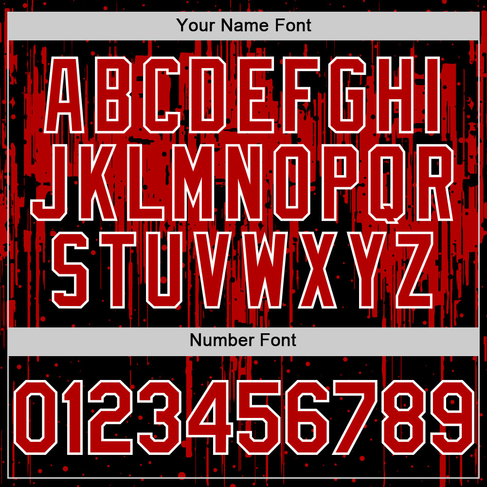 Custom Black Red-White Dripping Splatter Bomber Full-Snap Varsity Letterman Hoodie Jacket