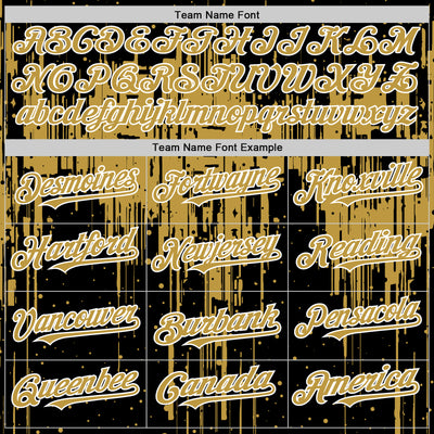 Custom Black Old Gold-White Dripping Splatter Bomber Full-Snap Varsity Letterman Hoodie Jacket