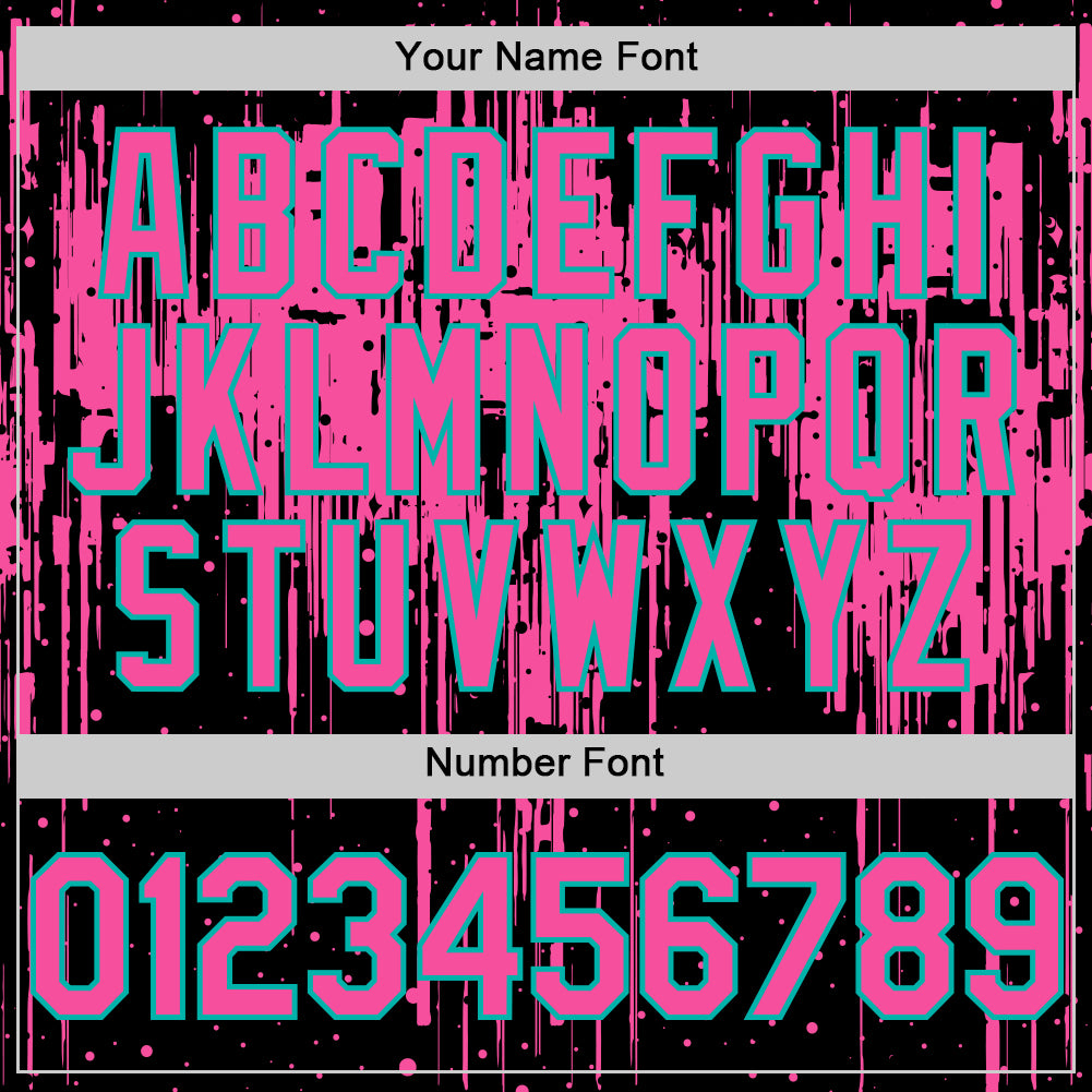 Custom Black Pink-Aqua Dripping Splatter Bomber Full-Snap Varsity Letterman Hoodie Jacket