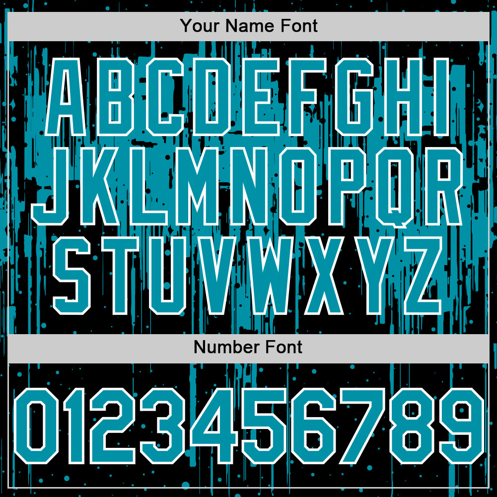 Custom Black Teal-White Dripping Splatter Bomber Full-Snap Varsity Letterman Hoodie Jacket