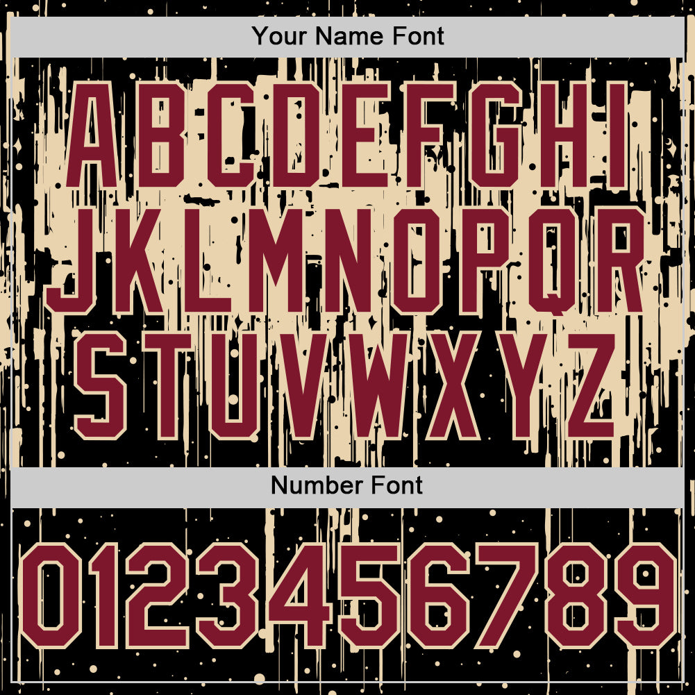 Custom Black Crimson-City Cream Dripping Splatter Bomber Full-Snap Varsity Letterman Hoodie Jacket