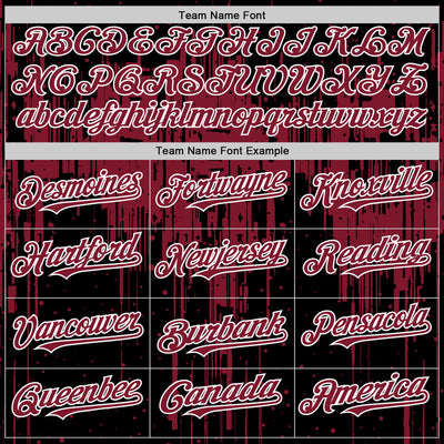 Custom Black Crimson-White Dripping Splatter Bomber Full-Snap Varsity Letterman Hoodie Jacket