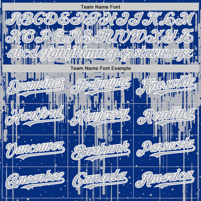 Custom Royal Gray-White Dripping Splatter Bomber Full-Snap Varsity Letterman Hoodie Jacket