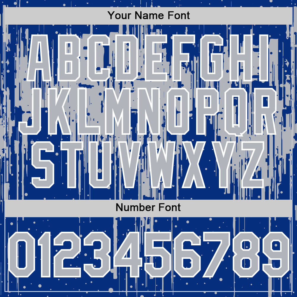 Custom Royal Gray-White Dripping Splatter Bomber Full-Snap Varsity Letterman Hoodie Jacket