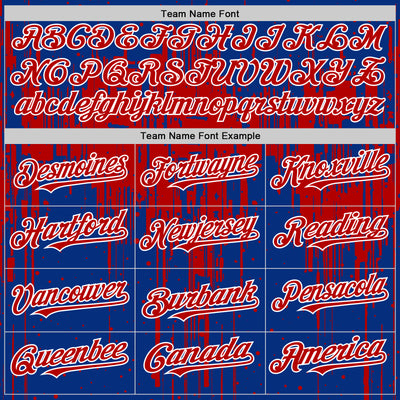 Custom Royal Red-White Dripping Splatter Bomber Full-Snap Varsity Letterman Hoodie Jacket