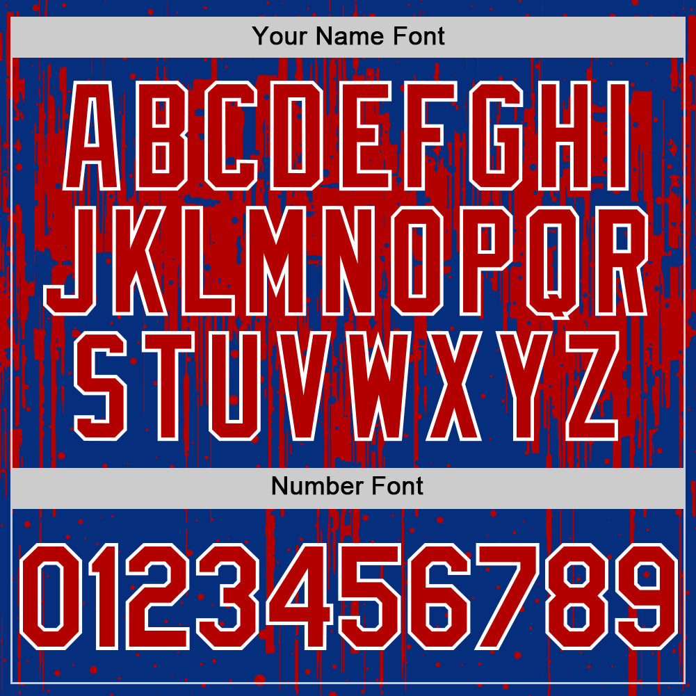 Custom Royal Red-White Dripping Splatter Bomber Full-Snap Varsity Letterman Hoodie Jacket