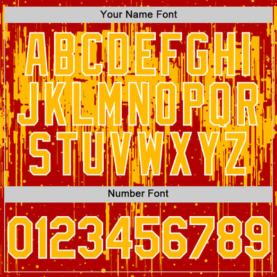 Custom Red Gold-White Dripping Splatter Bomber Full-Snap Varsity Letterman Hoodie Jacket