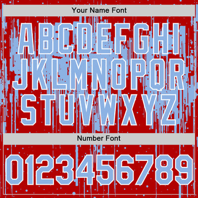 Custom Red Light Blue-White Dripping Splatter Bomber Full-Snap Varsity Letterman Hoodie Jacket