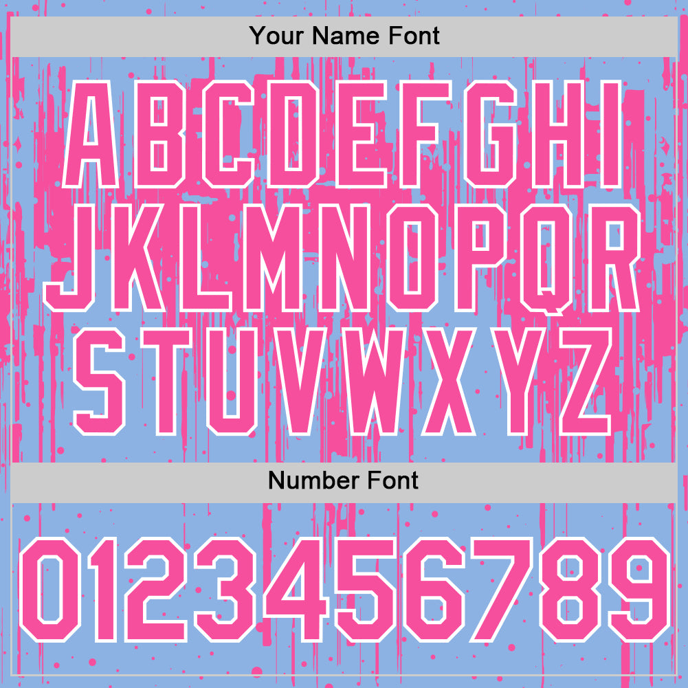 Custom Light Blue Pink-White Dripping Splatter Bomber Full-Snap Varsity Letterman Hoodie Jacket